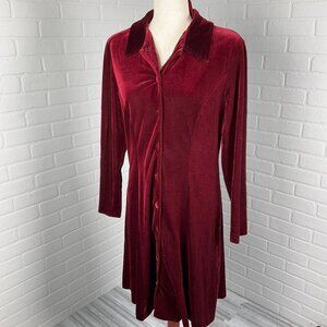 Talbots Dress‎ Women 10 Red Velour Shimmer Shirt Y2K Fit Flare Stretch USA VTG